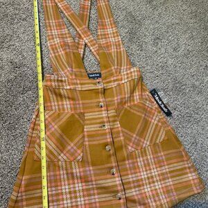 NWT ModCloth Mustard Yellow / Gold Plaid Jumper Mini Dress - Size XS